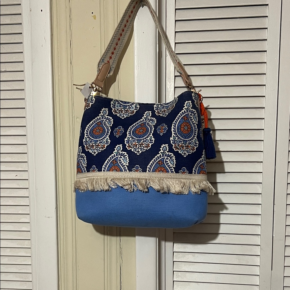 Spartina 449 Navy Paisley Shoulder Bag with Fringe
